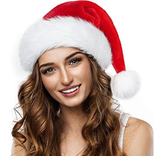 benpen Santa Hat for Adults Christmas Hats, Luxury Unisex Father Christmas Hats Plush Xmas Santa Claus Hat, Velvet Comfy Classic Santa Outfit for New Year Festive Party