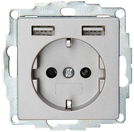 Kopp Athenis Unterputz Schutzkontakt-Steckdose mit 2 USB-Ladebuchsen, stahlfarben,296247185