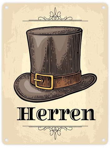 Vintage Herren WC Schild mit Zylinder in beige