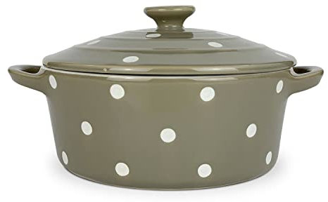 Isabelle Rose IR5410 - Ofen Form mit Deckel, Cocotte, Auflaufform, beige mit weiße Punkte, Polka dot