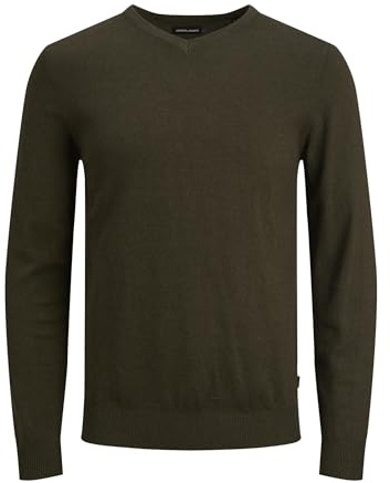 JACK & JONES Jjeemil Knit V-neck Noos Homme Sweater, Olive Nuit/Détails : Chiné., S