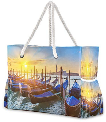 Mnsruu Sunrise Venedig Italien Wassertasche Strand Große Tasche Seil Griffe für Shopping Lebensmittel Reisen Outdoor