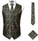 PARKLEES Klassische Herren-Weste, 3-teilig, Paisleymuster, Krawatte, Einstecktuch, Set, Hochzeit, Abschlussball, Party, Weste für Anzug oder Smoking, Goldfarben / Schwarz, XXL