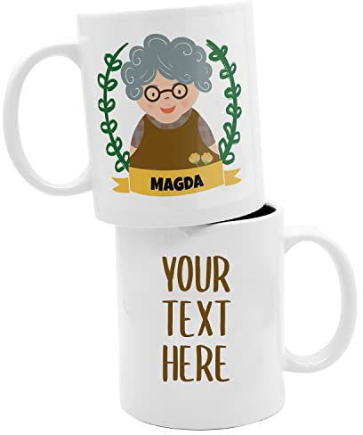 ETIKIDS Taza cerámica para abuelos con nombre personalizado y dedicatoria. Taza de infusiones con dibujo y texto personalizado, regalo ideal día de la madre. Tamaño 325 ml.