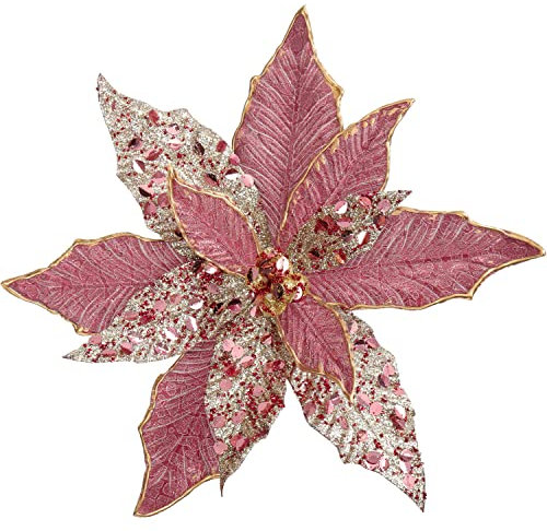 Oairse 4 grandi fiori di stella di Natale glitterati 30 cm, rosa fiori di Natale artificiali con stelo lungo, decorazioni per albero di Natale, ornamenti per albero di Natale, matrimoni, Capodanno,