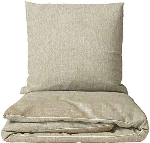 Leonado Vicenti 4teiliges Bettwäsche Set 135x200 cm Set Beige Microfaser Deckenbezug Kissenbezug 80x80 cm Schlafzimmer mit Reißverschluss