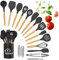 DLD Juego de utensilios de cocina – 25 utensilios de cocina de silicona, utensilios de cocina de silicona, pinzas de cocina antiadherentes, espátula antiadherente para utensilios de cocina (negro)