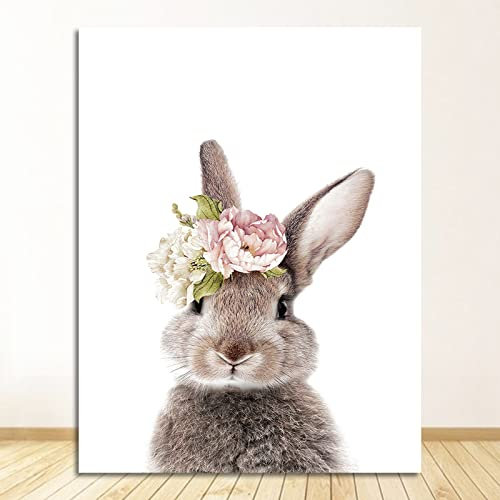 Taxpy Benutzerdefinierter Name Poster Hase Druck Kinderzimmer Wandkunst Rosa Blumenbilder Nordic Baby Raumdekoration Kaninchen Leinwand Malerei Mädchen, 40 x 50 cm ohne Rahmen