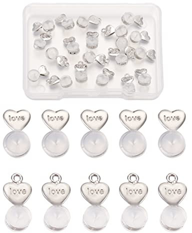 Craftdady 20 tuercas de silicona para los oídos con pendientes de latón, forma de corazón, 2 estilos con lazo para hacer joyas