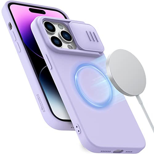 Nillkin Silikon Hülle für iPhone 14 Pro Max Hülle mit Kameraschutz Schild [Kompatibel mit MagSafe] Anti-Fingerabdruck Stoßfeste Silikon Handyhülle iPhone 14 Pro Max Case Violett