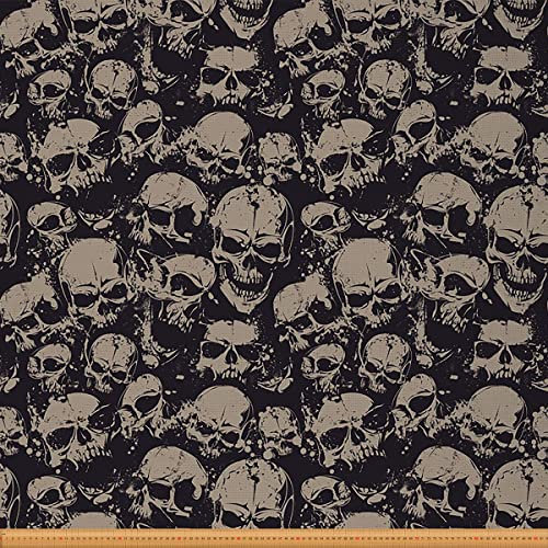 Loussiesd Totenkopf Stoff von der Werft Scary Grunge Skulls Thema Möbelstoff für Stühle und Heimwerkerprojekte Halloween Skelett dekorativer wasserdichter Stoff 460x150cm grau schwarz