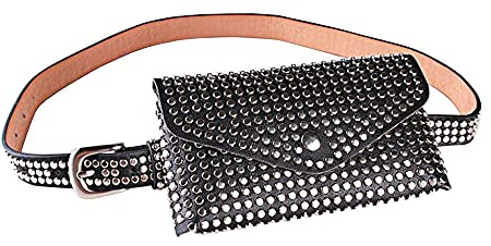 Damen Gürteltasche mit Glitzer-Nieten, Hüfttasche mit Gürtelumschlag, Clutch, Handy-Geldbörse