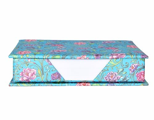 libralides - Zettelkasten handgemacht, Dekor mit blau mit Blumen, Zettelbox mit Deckel, Zettelkästchen für Notizen
