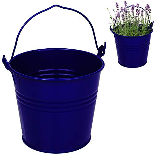 Kleiner - Metall Eimer/Blumentopf - royal blau - 15 cm hoch - 2 Liter - rostfrei - Blech Eimer/Metalleimer - rund - mit 3-D Effekt Rillen Prägung - mit He..