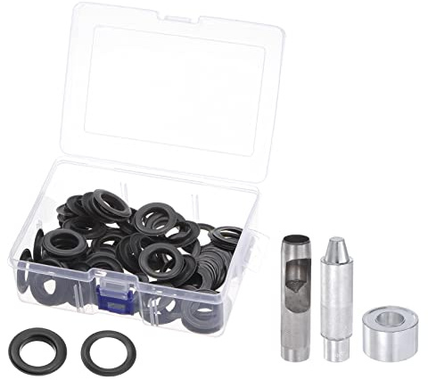 sourcing map Lot de 50 œillets en métal noir - 20 mm - Cuivre - Avec 3 outils d'installation et boîte de rangement pour tissu, cuir, bâches, rideaux, vêtements