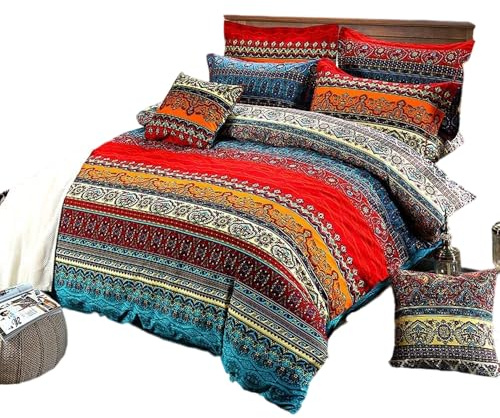 Bohemian Duvet Cover Set King Colorful Floral Boho Striped Bedding Set Ultra Soft Microfiber Double Duvet Cover Southwestern Indian Tribal Reversible Bedding Exotic Style Decor Boho Comforter Cover