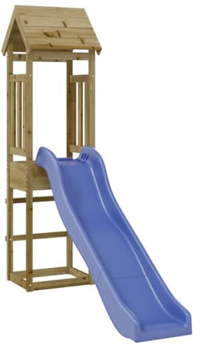 vidaXL Parque Infantil de Exterior, Casa de Juego Torre Tobogán Ondulado, Casita Infantil Niños 3-8 Años Peso Máximo 45 kg, Madera de Pino Impregnada