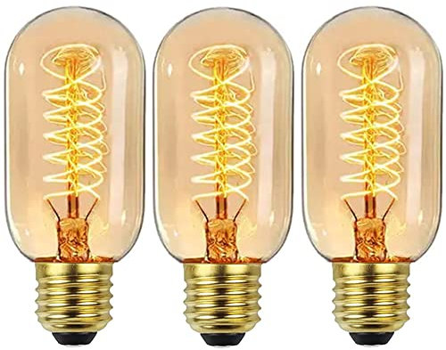 Sunnylinn E27 Vintage Edison Light Bulb 40W Dimmable, T45 E27 Vintage Light Bulbs Warm White, Edison Screw ES Decorative Retro Filament Light Bulbs, Tube Squirrel Cage Bulb 230V (3-Pack).