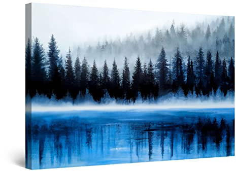 Startonight Impression sur Toile - Abstrait Bleu Sarcelle Sapins Artiste - Grande Tableau Decoration Murale Prêt à Accrocher Peinture Arbres Moderne Grande 80 x 120 cm Idée Cadeau Élégante Originale