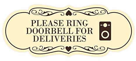 Signs ByLITA Designer Please Ring Doorbell for Deliveries Sign (Ivory/Dark Brown) - Medium