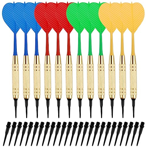 12 Dardos Punta Plastico 18g,Dardos para Diana Electrónica,Dardos Profesionales con 100 Puntas,Dardos de Plástico para Diana Electrónica,Dardos para Casa y Principiantes, Regalo de Niño
