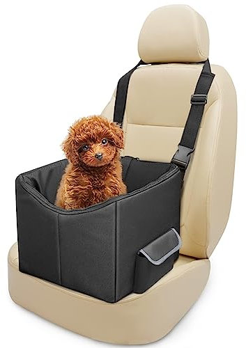 Babenest Hunde Autositz, Sehr Stabiler Auto Erhöhter mit Sicherheitsgurt für Kleine Hunde Reisen, Waschbarer und Große Kapazitäter Auto Hundekorb für Vorder und Rück (Schwaz, S)
