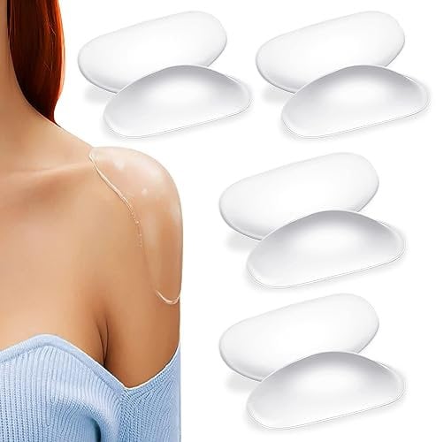 Schulterpolster Silikon,Regerly 8 Stück Selbsthaftend Schulterpolster Wiederverwendbar und Atmungsaktiv Push-Up Pads Kleber Schulterverstärker für Frauen Männer Schulter Anti-Rutsch-Pads (Transparent)
