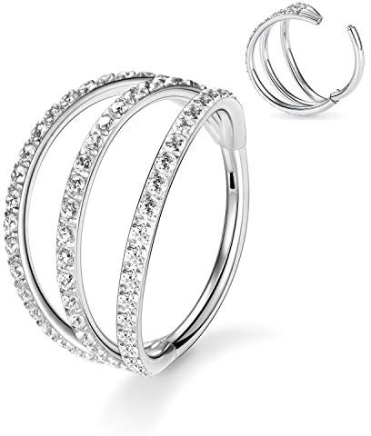 AROWRO 20G Conch Helix Daith Lobe Ohrringe Hoop CZ Septum Nose Ring Chirurgenstahl Septum Helix Conch Daith Nose Piercing Schmuck Lip Ring Triple Open Stack 10mm Silber