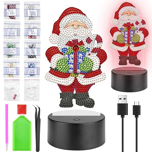 Homgaty Diamond Painting Weihnachten, Geschenke für Mädchen 6 7 8 9 10 Jahre, 5D Diamantmalerei DIY Nachtlicht Bastelset Basteln Weihnachtsdekoration, Weihnachtsgeschenke für Kinder 6-12 Jahre