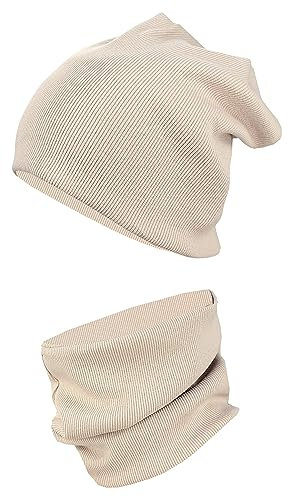 TupTam Mütze und Schal Kinder Set – Weiches Schal Mütze Set Kinder für Herbst und Winter, Farbe: Rippstoff Beige, Größe: 56-62