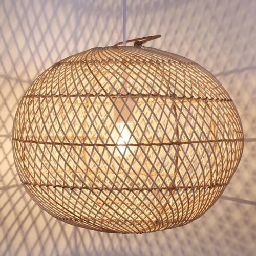 Casa Moro Rattan Lampe Ramia Ø 40cm Kugel-Form aus Natur Rattan & Eisen handgefertigte Pendelleuchte Boho Chic Hängelampe LP006