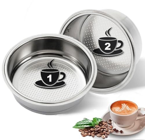 2 Filtros PRESURIZADOS de 1 y 2 Tazas de Acero Inoxidable (51mm). Compatibles con Cafeteras Cecotec Ufesa Delonghi Breville y más. Cesta de Filtro de café Doble Capa Especial Espresso-RM Pro®