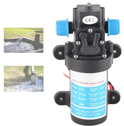 FAUOSWUK Pompa Idraulica a Membrana Ad Alta Pressione, Pompa Acqua Elettrica 6L/min Pompa a Membrana Autoadescante Pompa a Membrana a Pressione 'Acqua per Irrigatore da Giardino (12V)