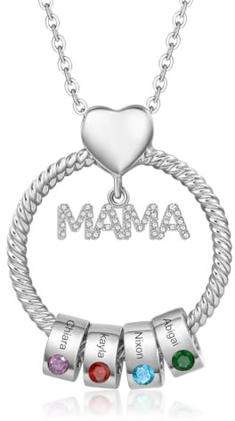 kaululu Personalisierte Kette für Frauen,Kreis-Namenskette für Mütter mit Geburtsstein-Anhänger für Mutter und Ehefrau