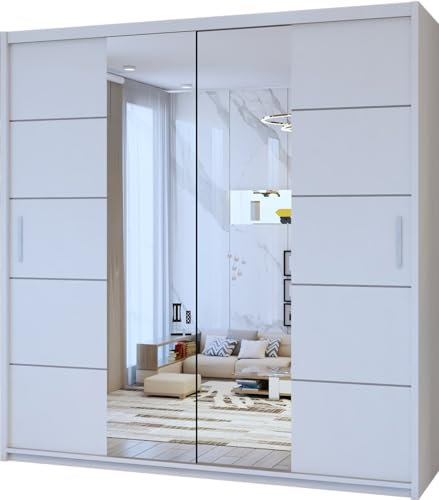 FURNITUREWAVE Eden Stylish Sliding Wardrobe Modern Storage Solution for Your Bedroom (White, 180cm)