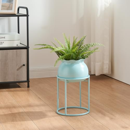[en.casa] Porte-Plantes Style Intemporel avec Cache-Pot Support de Plantes pour Intérieur Bac à Fleurs pour Salon Chambre Métal 32 x 20 cm Bleu Clair