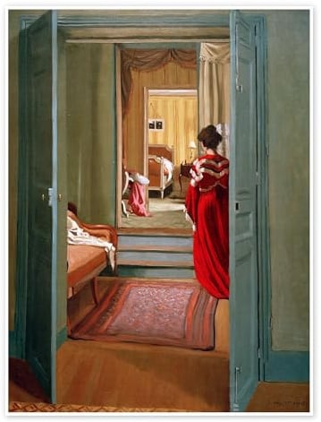 Posterlounge Interieur mit Frau in Rot Poster | 30 x 40 cm von Félix Édouard Vallotton Rot Wandbilder Wanddeko