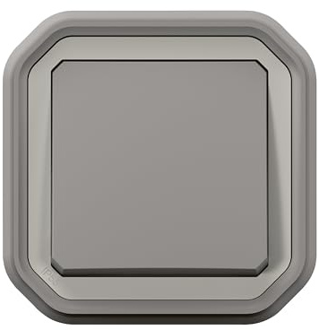 LEGRAND, Plexo New Abdeckung für Feuchtraum-Aufputz-1-Fach Wechselschalter mit Indikatorleuchte, Montage mittels Spreizkrallen, IP55 - IK07, Abdeckung, Farbe: Grau, 069712L