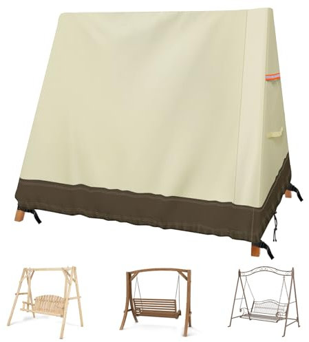 Outdoor Hammock Garden Swing Cover A Frame 420D Waterproof Patio Porch Swing Chair Covers UV Resistant Weather Protector Patio Furniture (Begie, 182x139x170cm)