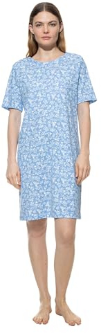 Mey Damen Nachthemd: Legerer Schnitt, Kurzarm, Rundhalsausschnitt, Floraler Print, Knielang, Blue Silk, Serie Flower Meadow