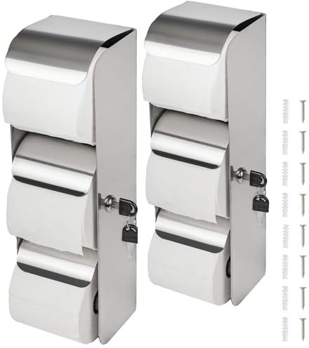 Desyeryamimi Toilettenpapierhalter mit Schloss, 3 Rollen, Edelstahl, Wandhalterung, Doppelrollen-Toilettenpapierhalter für Badezimmer/Toilette, 2 Stück
