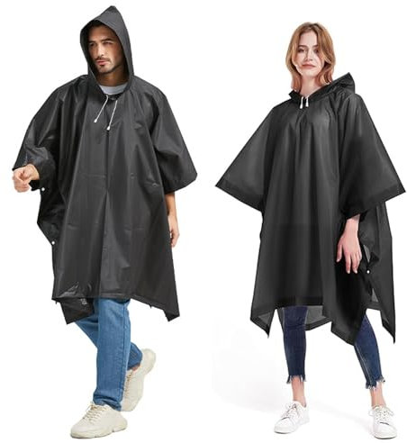 AHEJIOO 2 Stück Wiederverwendbar Regencape Wasserdicht, Poncho Regen, Eva Regenponcho Schwarz Unisex, Für Regenponcho Festival, Festival Zubehör, Survive, Fahrrad, Wandern, Camping Zubehör