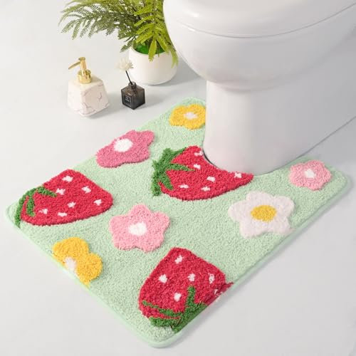 Anybar Tapis de toilette vert en forme de U – Tapis de salle de bain extra doux et absorbant – Tapis de bain antidérapant lavable pour base de toilette (50,8 x 61 cm)