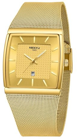 NIBOSI Herren Armbanduhr Herrenuhren luxuriös militärisch wasserdicht Quarz analog quadratisch Armbanduhr für Männer mit Edelstahl Mesh Armband Datumskalender