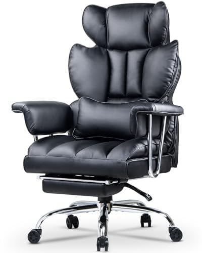 naspaluro Bürostuhl mit Fußstütze, Ergonomischer Schreibtischstuhl mit Zusätzlichem Lordosenstützkissen, Großer Chefbürostuhl aus PU-Leder mit Hoher Rückenlehne, Computerstuhl für Homeoffice, Schwarz