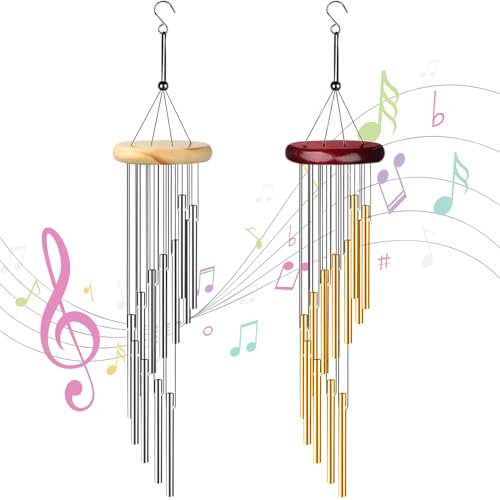 NINGYER 2 Stück Glockenspiel Garten, Windspiel mit 24 Aluminiumle Legierung Röhren, Windspiele für Draußen Hängend, für Garten Terrasse Hinterhof und Home Decor