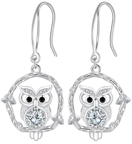 Hifeeled Eule Ohrringe Damen 925 Sterling Silber Lange Ohrringe für Frauen Original Schmuck Geschenk
