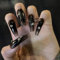 Ceboic 24 Pièces Faux Ongles Long Cercueil Glossy Press on Nails Naturel Papillon Noir Ongles à Coller avec Brillant Strass Dessin Couverture Complète Ongle Artificiels pour Femmes et Filles Nail Art