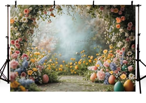 AIBIIN Spring Easter Photography Background Easter Eggs Flowers Arch Garden Backdrop Child Birthday Cake Smash Portrait Decor Banner Photo Props 7x5ft