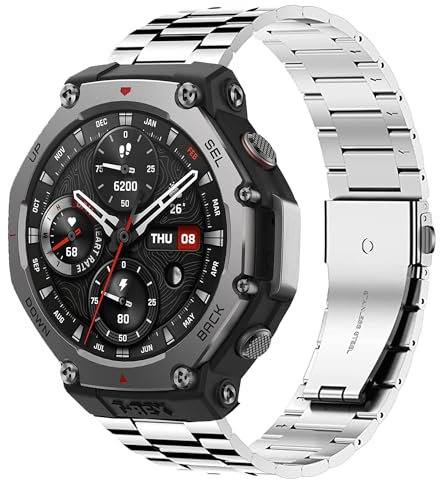 Blueshaweu 22MM Armband Kompatibel mit Amazfit T-Rex 3, Classic hohe Qualität Edelstahl Uhrenarmband Kompatibel für Amazfit T-Rex 3,bip 5/5 Unity,Balance, GTR 3 Pro,GTR 4 etc. (Silber, 22MM)
